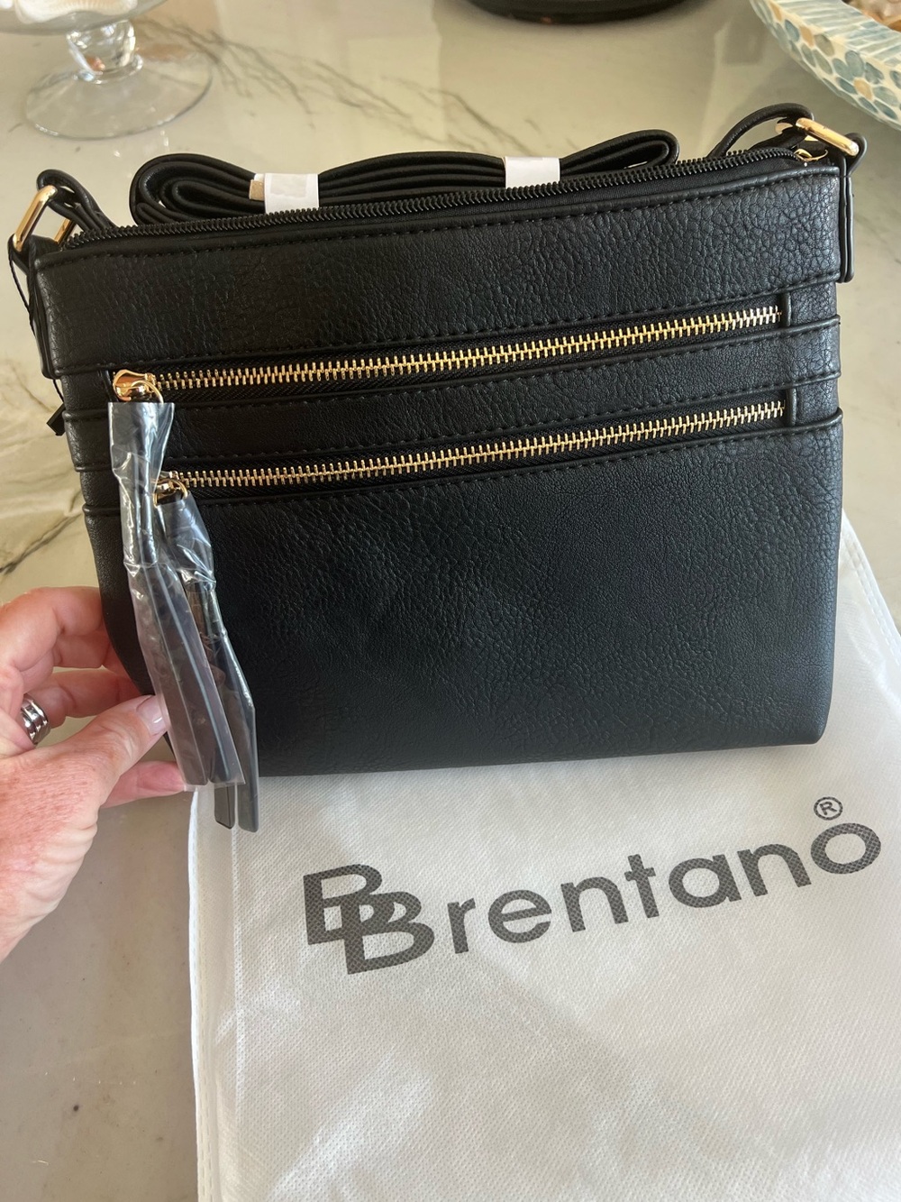 Black Faux Leather Crossbody Bag with Double Zip Front